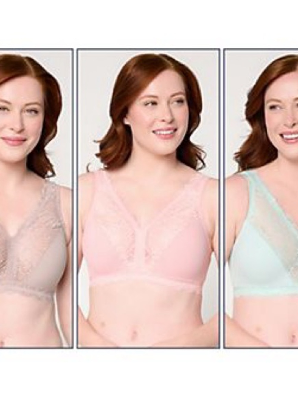 Breezies Lace-Trim Wireless Bra Trio - Pink, Beige, Mint